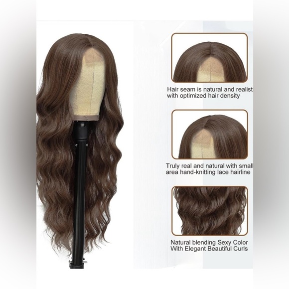 Long Brown Wavy Wigs for Women 26 inch Curly Middle Part Wig(26'' Light Brown) - Picture 4 of 7